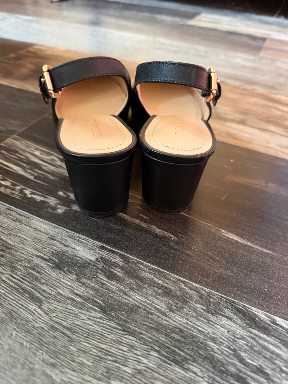 Coach Erica Slingback Black Leather Patent Cap Toe Heels - Picture 3 of 7